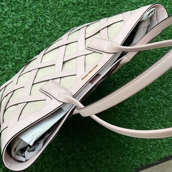 Michael Kors Sienna Large Tote Shoulder Bag Powder Blush Leather Canvas - Picture 6 of 16